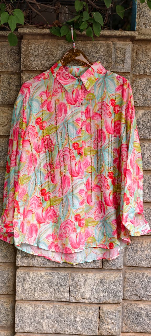 Premium Western Muslin Designer Shirt with Hand Stone Work