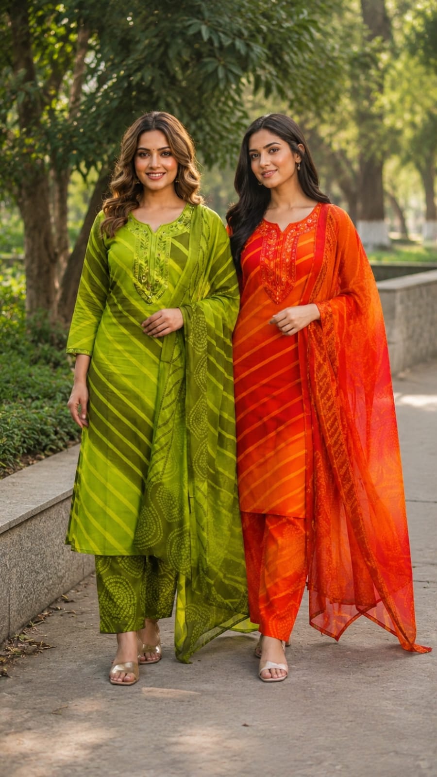 Lehriya Inspired Comfort Fit Floral Embroidery Yoke Cotton Full Suit Set With Dupatta- 10056