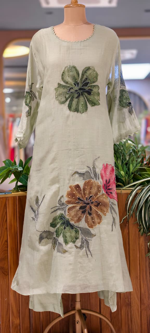 Huge Floral Petal Digital Print Mul Chanderi A-Line Full Suit Set With Dupatta