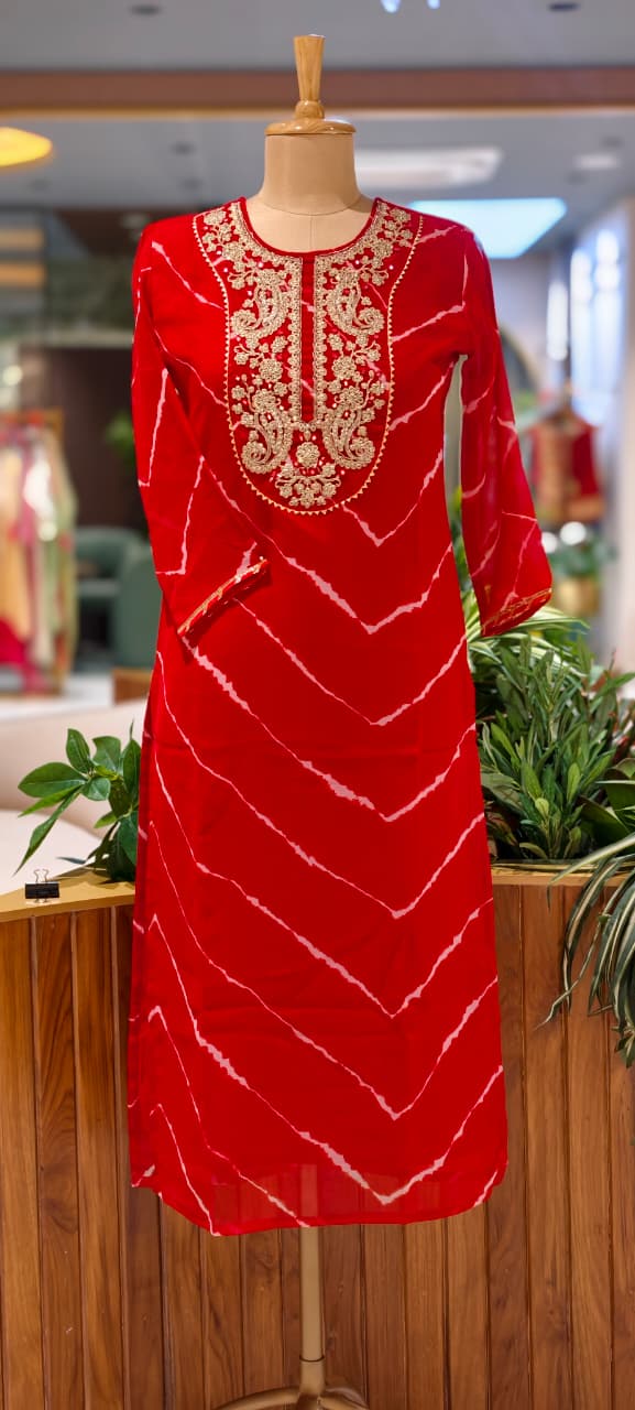 Gotta Work Neckline With Yoke Lehriya Georgette Kurtis