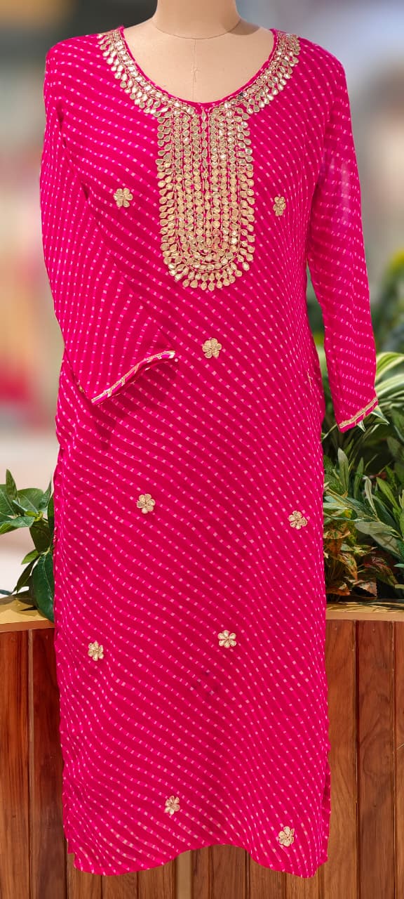 Classic Tarang Lehriya Prints Georgette Kurti (All In Medium Size Only)