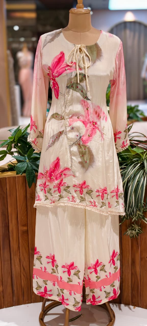 Beautiful Elegant Digital Floral Printed Flowy Pure Crepe Co-Ord Set- 15556