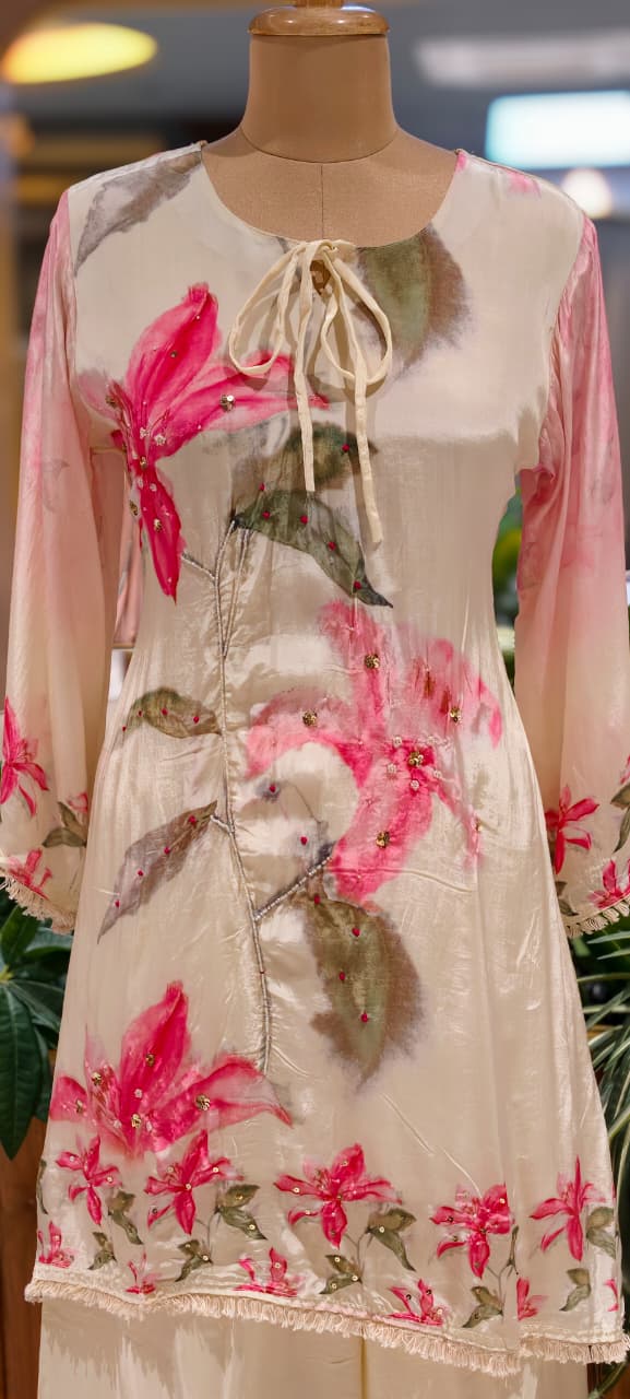 Beautiful Elegant Digital Floral Printed Flowy Pure Crepe Co-Ord Set- 15556