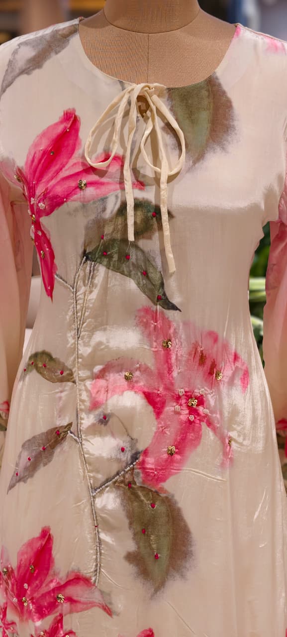 Beautiful Elegant Digital Floral Printed Flowy Pure Crepe Co-Ord Set- 15556