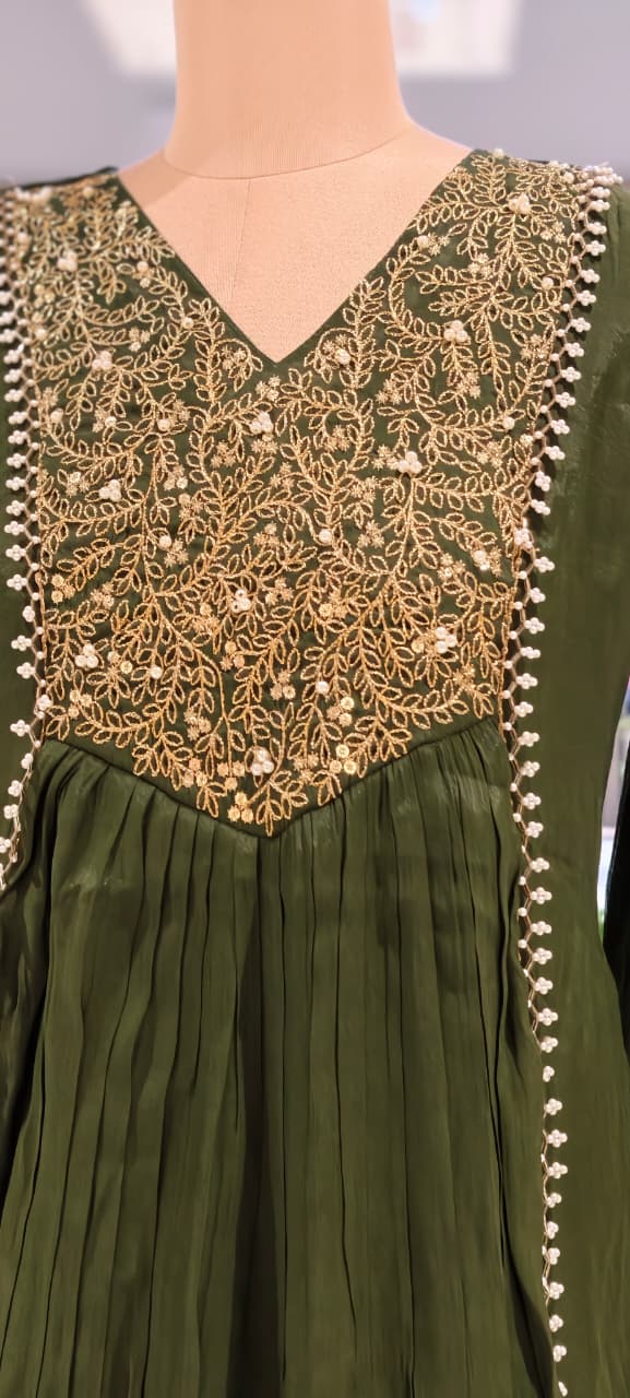 Grand Zardosi Yoke With Pearl Highlights Surat Mul-Chanderi A-Line Full Suit Set With Dupatta- 15828