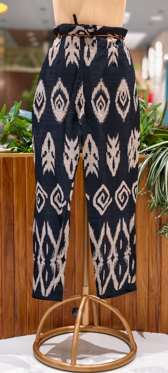 Ikkat Inspired Print Thread Tassel Accent A-Line Kurta Pant Set- 15830