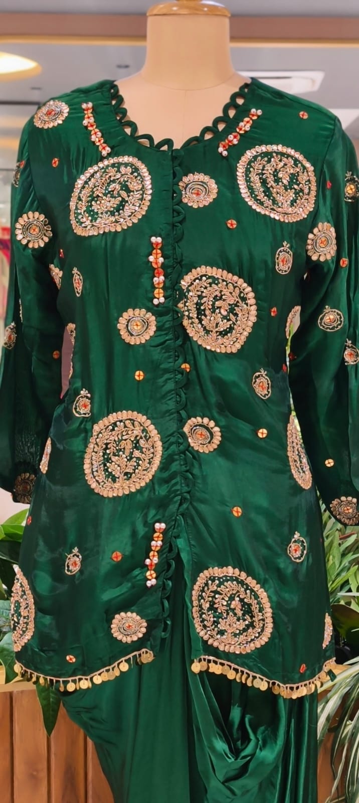 Heavy Handwork Premium Gotta With Sequin & Pearl Elegance Modal Satin Festive Co-Ord Set With Drape Skirt Bottom- 15854