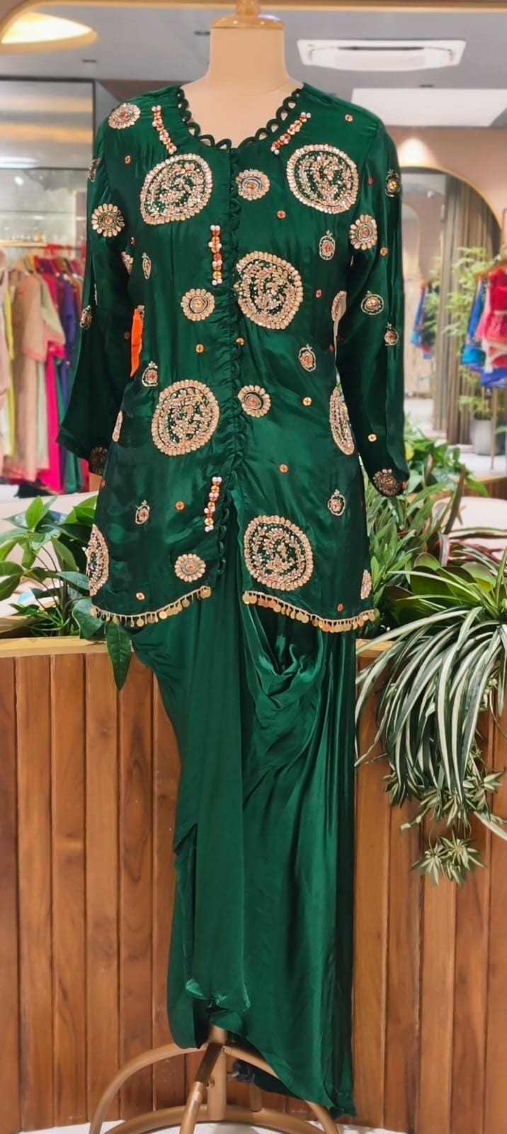 Heavy Handwork Premium Gotta With Sequin & Pearl Elegance Modal Satin Festive Co-Ord Set With Drape Skirt Bottom- 15854