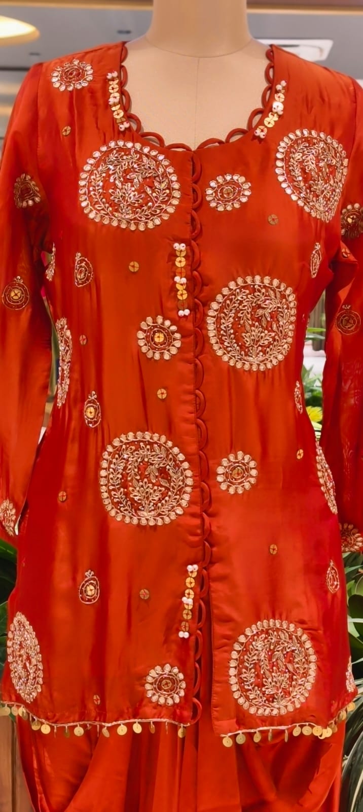 Heavy Handwork Premium Gotta With Sequin & Pearl Elegance Modal Satin Festive Co-Ord Set With Drape Skirt Bottom- 15854