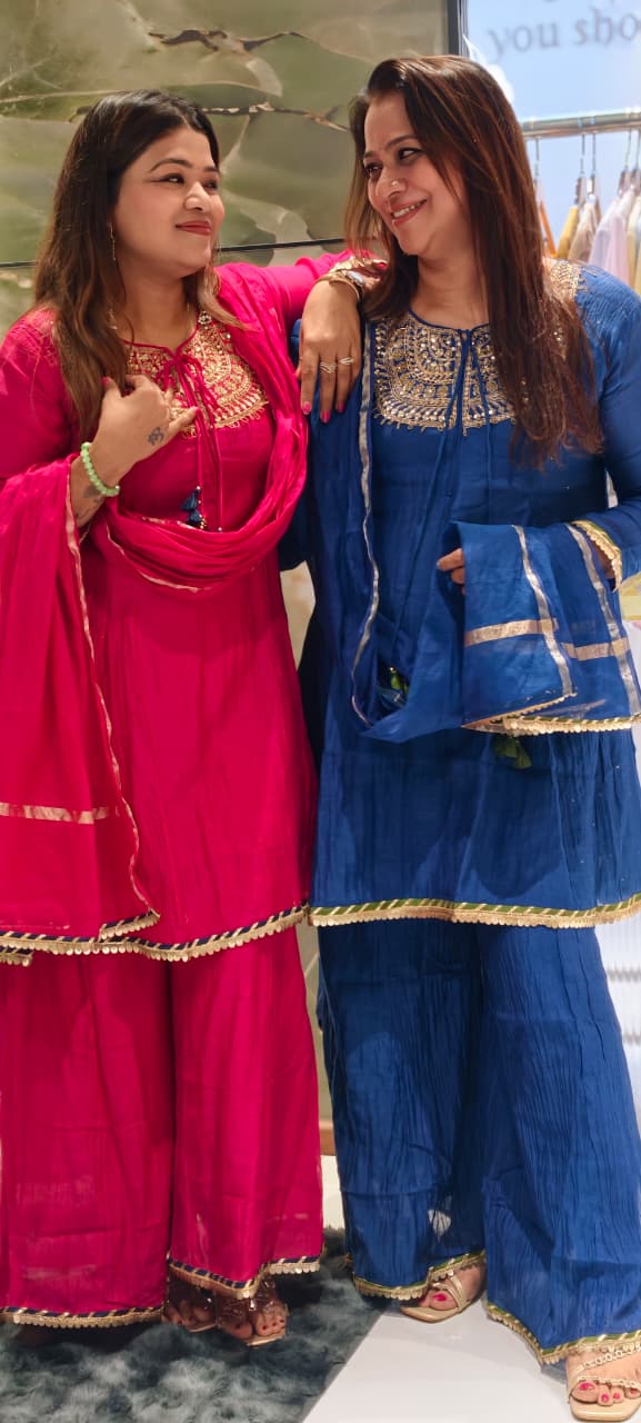 Heavy Embroidered Yoke With Tassel Accent Pure Mul-Chanderi A-Line Full Suit Set With Dupatta- 15802
