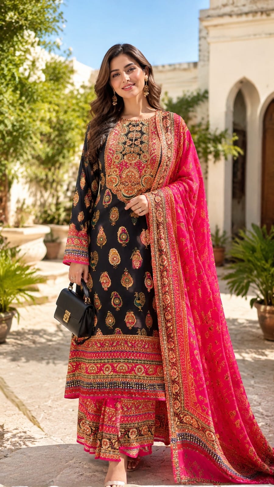 Jaipuri Inspired Multicolor Elegance Flared Long Length Kurta With Loose Bottom & Dupatta- 15686