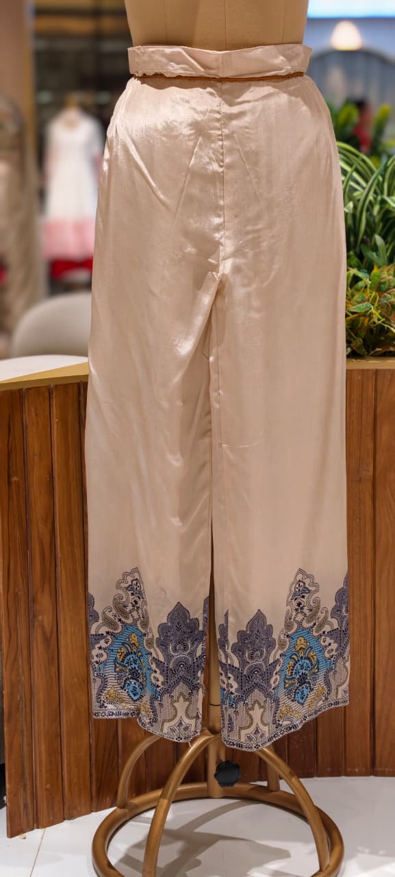 Artisnal Elegant Aqua Printed Flowy Crepe Casual Co-Ord Set- 15377