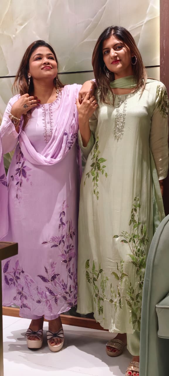Elegant Digital Graceful Prints Pastel Shade Chinon A-Line Full Suit Set With Chiffon Dupatta- 15952, 15938