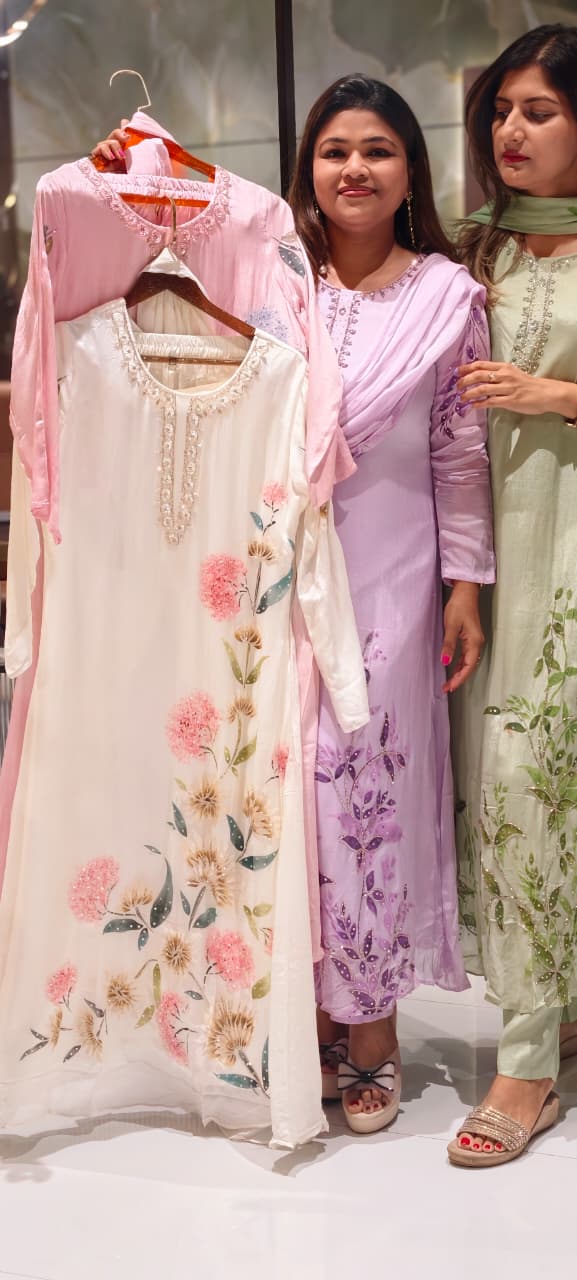 Elegant Digital Graceful Prints Pastel Shade Chinon A-Line Full Suit Set With Chiffon Dupatta- 15952, 15938