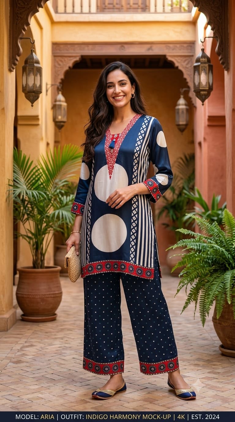 Geometric Giant Prints Multicolor Flowy Crepe Co-Ord Set- 15377