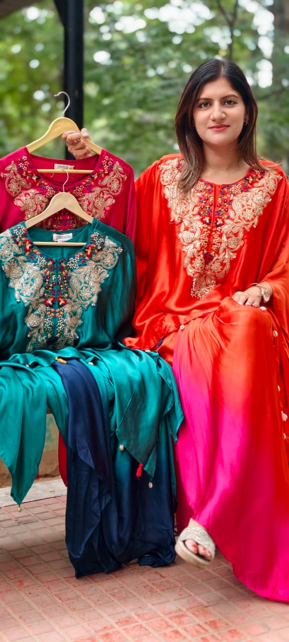 Multicolor Marodi Embroidery Work Yoke High-Low Tassel Accent Flowy Indo-Wear Drape Skirt- 16017