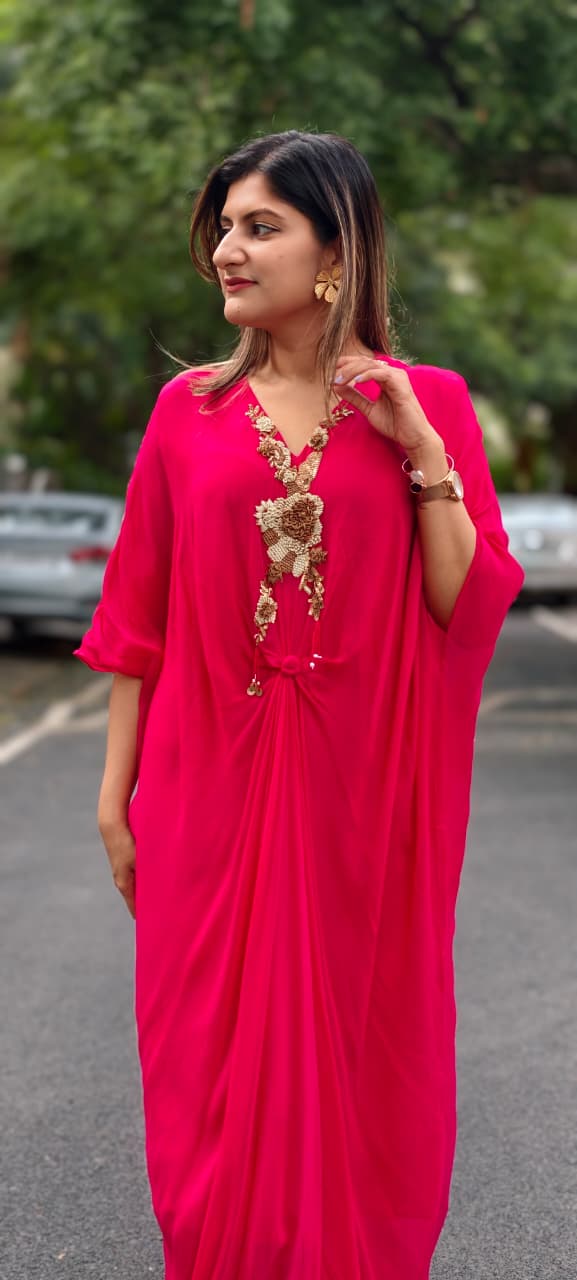 3D Corchet Threads Textured Front Knot 1-Piece Solid Flared Indo-Western Wear- 16008