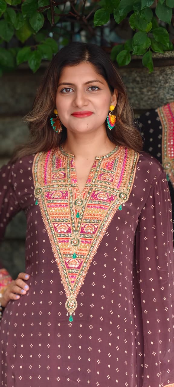 Rajasthani Touch Multicolor Prints Sequin Detailing Short Length Kurta With Farshi Salwar Set- 15685