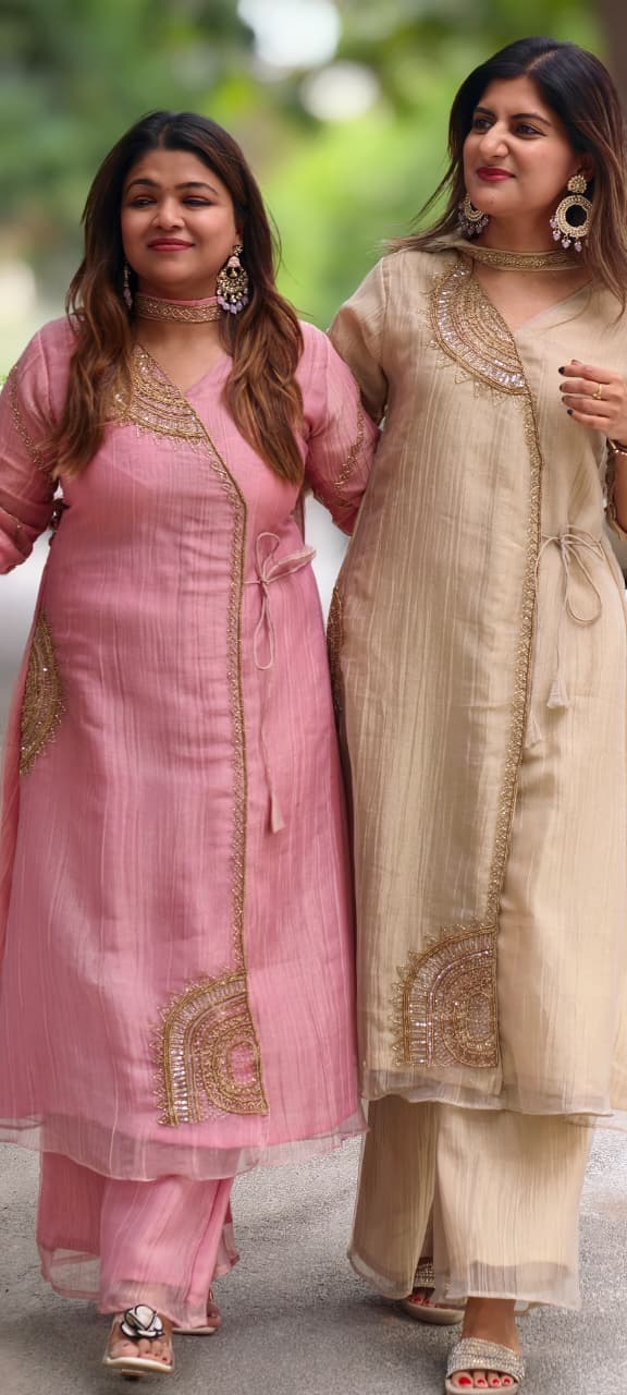 Elegant Cut-Dana With Sequin Half Rounded Embroidery Angrakha Style Salsa Fabric A-Line Full Suit Set With Dupatta- 15973