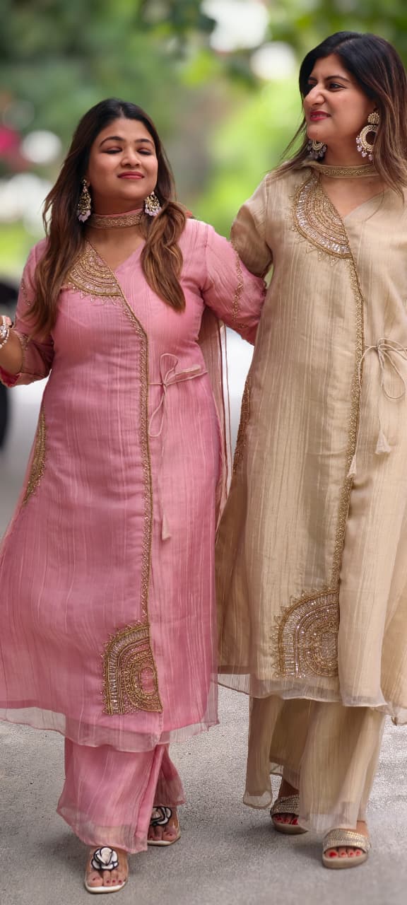 Elegant Cut-Dana With Sequin Half Rounded Embroidery Angrakha Style Salsa Fabric A-Line Full Suit Set With Dupatta- 15973