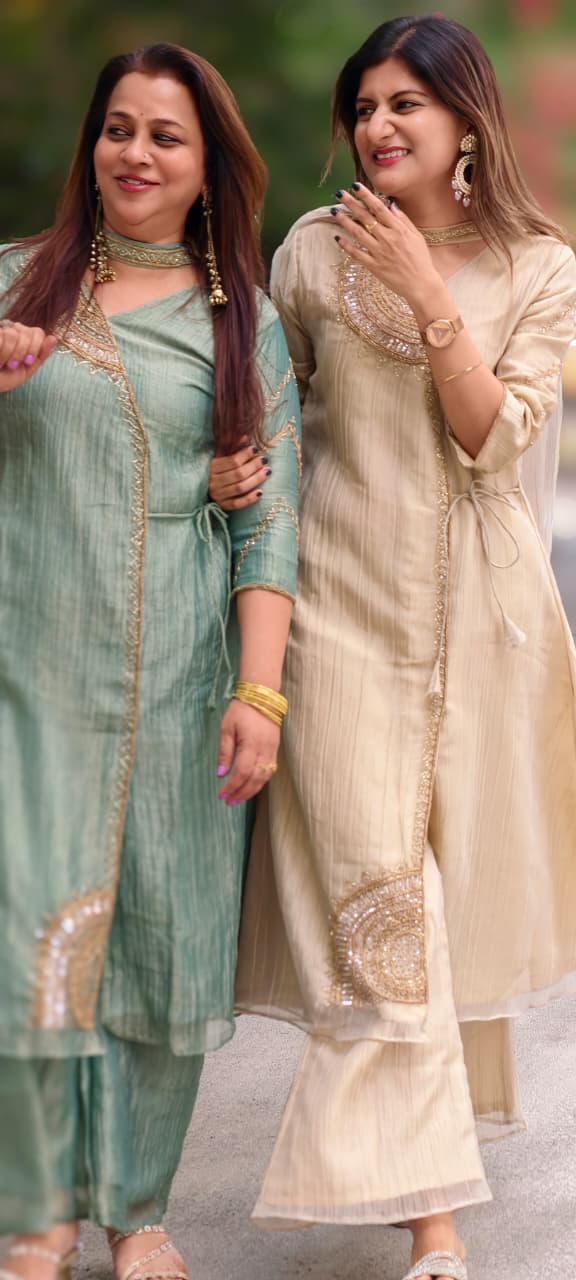Elegant Cut-Dana With Sequin Half Rounded Embroidery Angrakha Style Salsa Fabric A-Line Full Suit Set With Dupatta- 15973