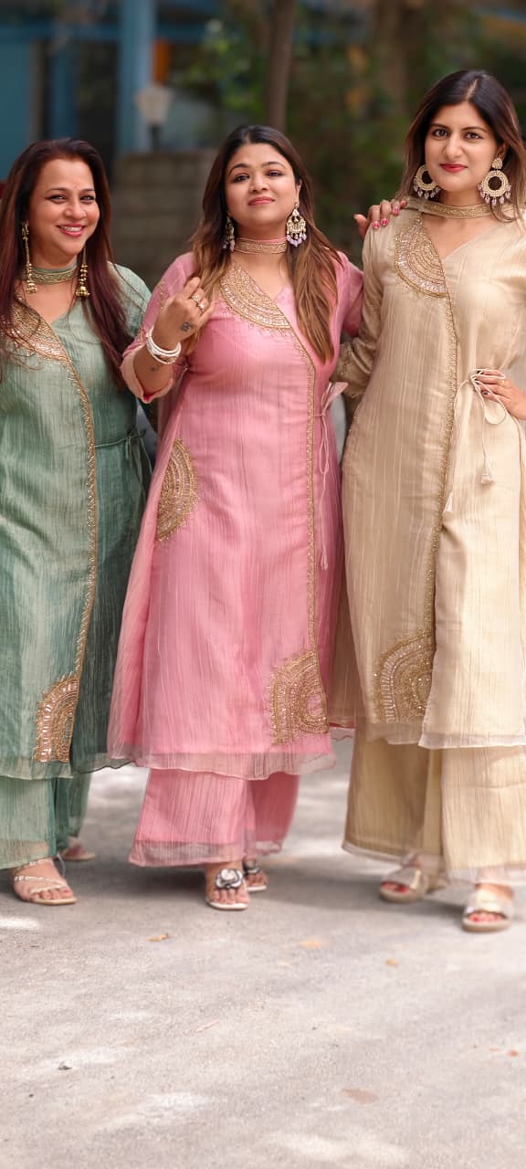 Elegant Cut-Dana With Sequin Half Rounded Embroidery Angrakha Style Salsa Fabric A-Line Full Suit Set With Dupatta- 15973