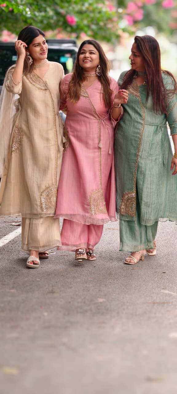 Elegant Cut-Dana With Sequin Half Rounded Embroidery Angrakha Style Salsa Fabric A-Line Full Suit Set With Dupatta- 15973