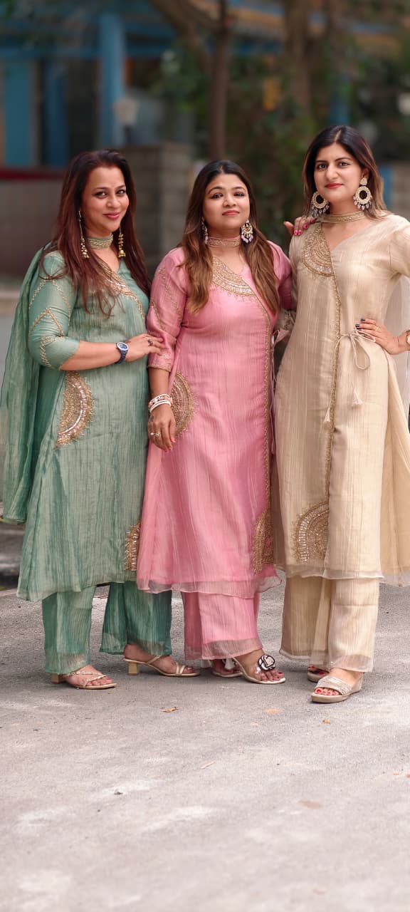 Elegant Cut-Dana With Sequin Half Rounded Embroidery Angrakha Style Salsa Fabric A-Line Full Suit Set With Dupatta- 15973