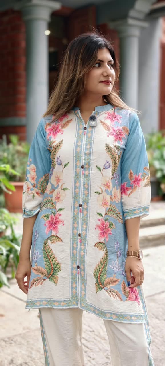 Graceful Floral Gardenia Digital Prints Viscose Rayon Co-Ord Set- 15902 (Lean Fit)