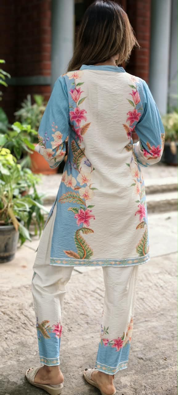 Graceful Floral Gardenia Digital Prints Viscose Rayon Co-Ord Set- 15902 (Lean Fit)