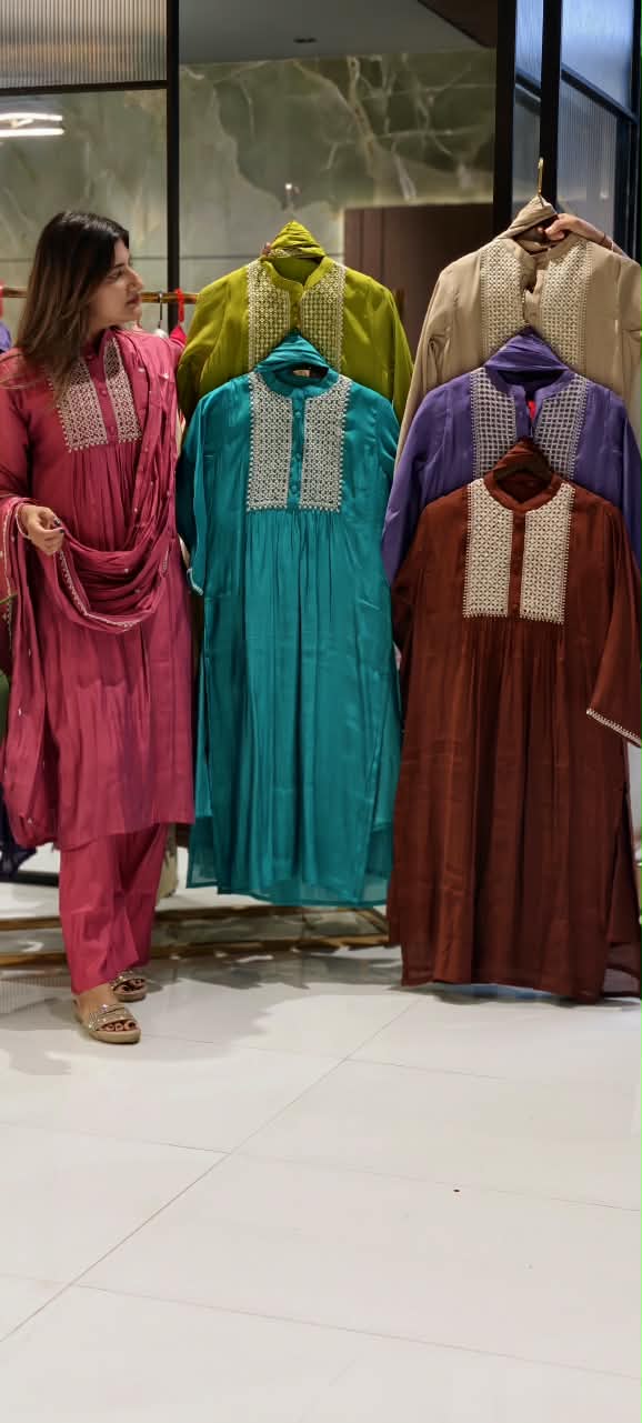 Premium Surat Mul-Chanderi Embroidered Yoke A-Line Full Suit Set with Dupatta- 15925