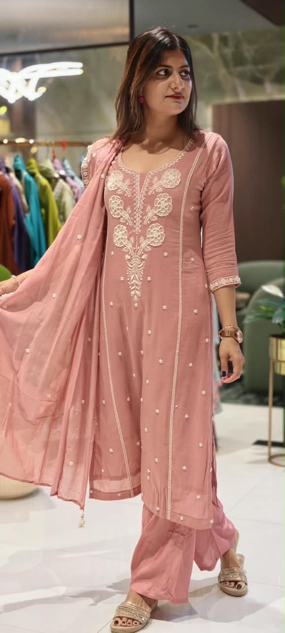 Elegant Cut-Dana With Pearl White Embroidered Pastel Shade Full Suit Set With Dupatta- 15911
