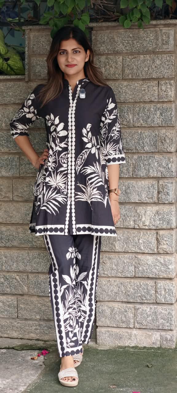 Mid-Night Glam Black & White Contrasted Viscose Co-Ord Set- 15928 (Lean Fit)