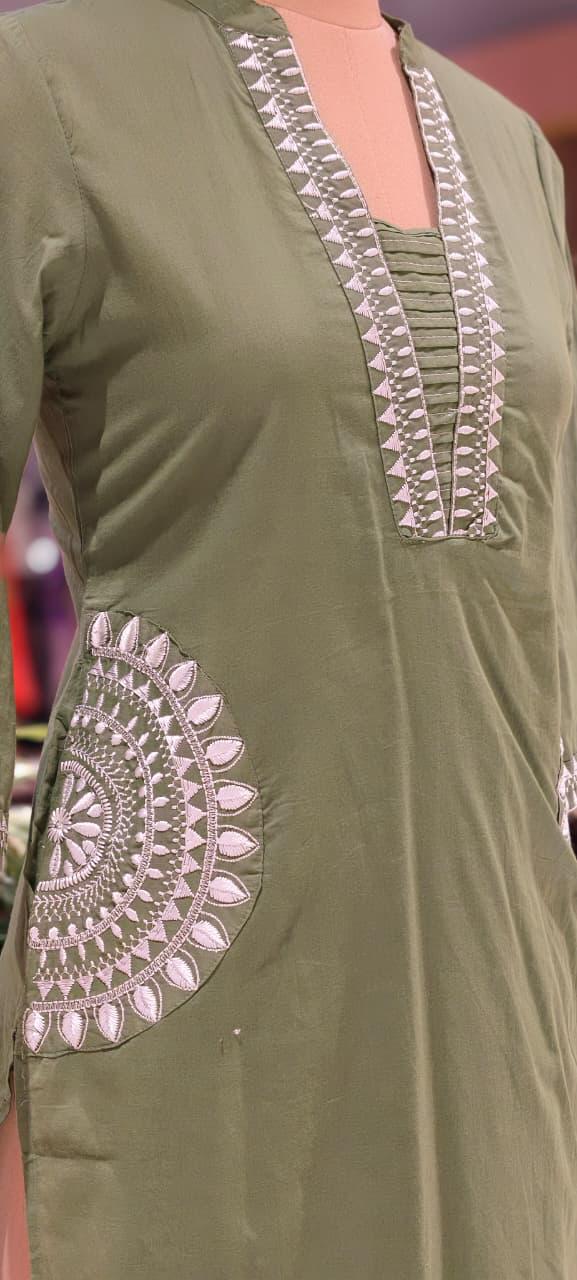 Pure Cotton Traditional Embroidered Straight Full Suit Set with Matching Dupatta-15876