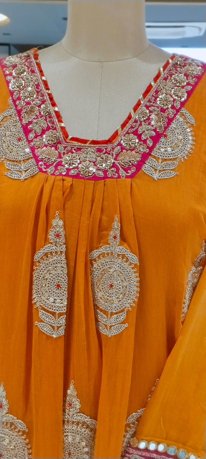 Heavy Zardosi Embroidered Real Mirror Work Over Daman & Sleeve A-Line Full Suit Set With Dupatta- 16072