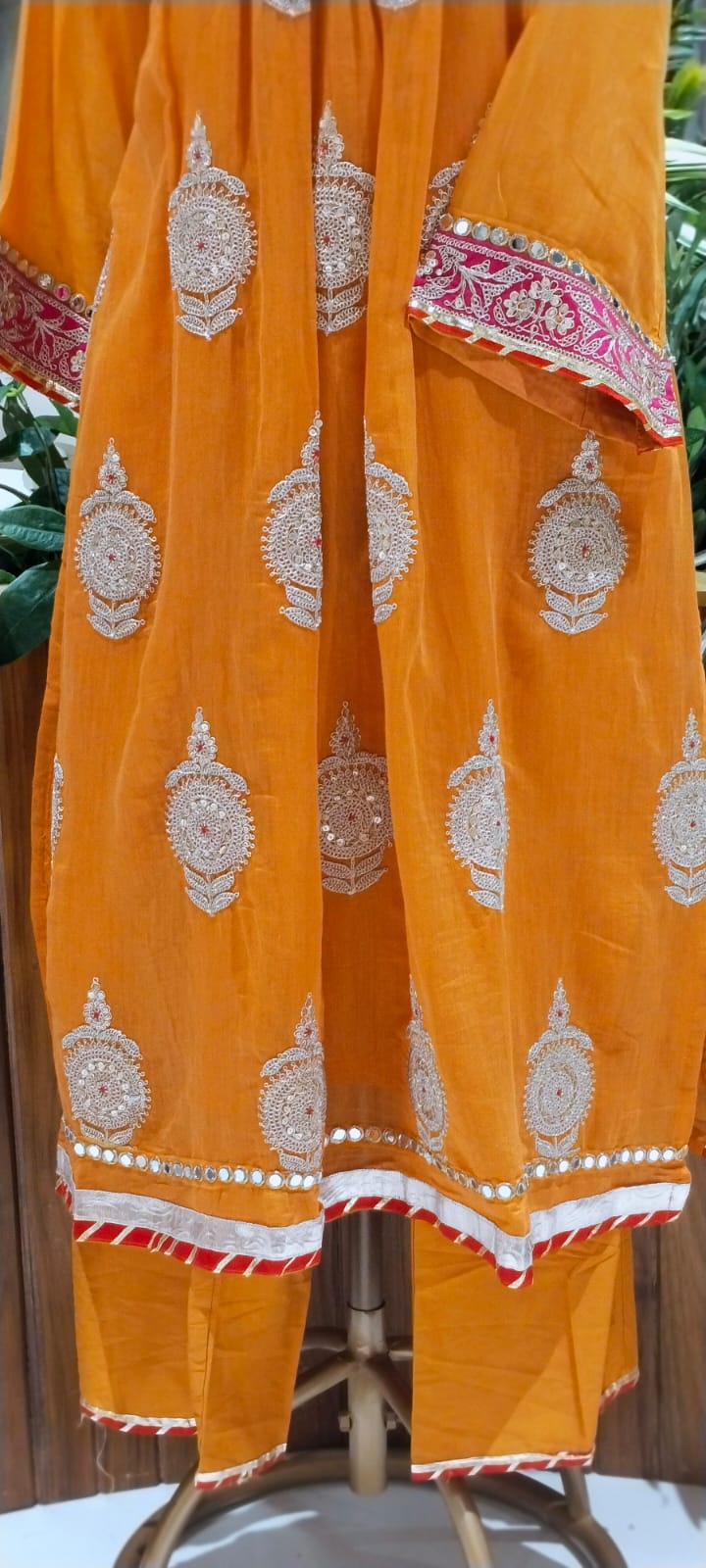 Heavy Zardosi Embroidered Real Mirror Work Over Daman & Sleeve A-Line Full Suit Set With Dupatta- 16072