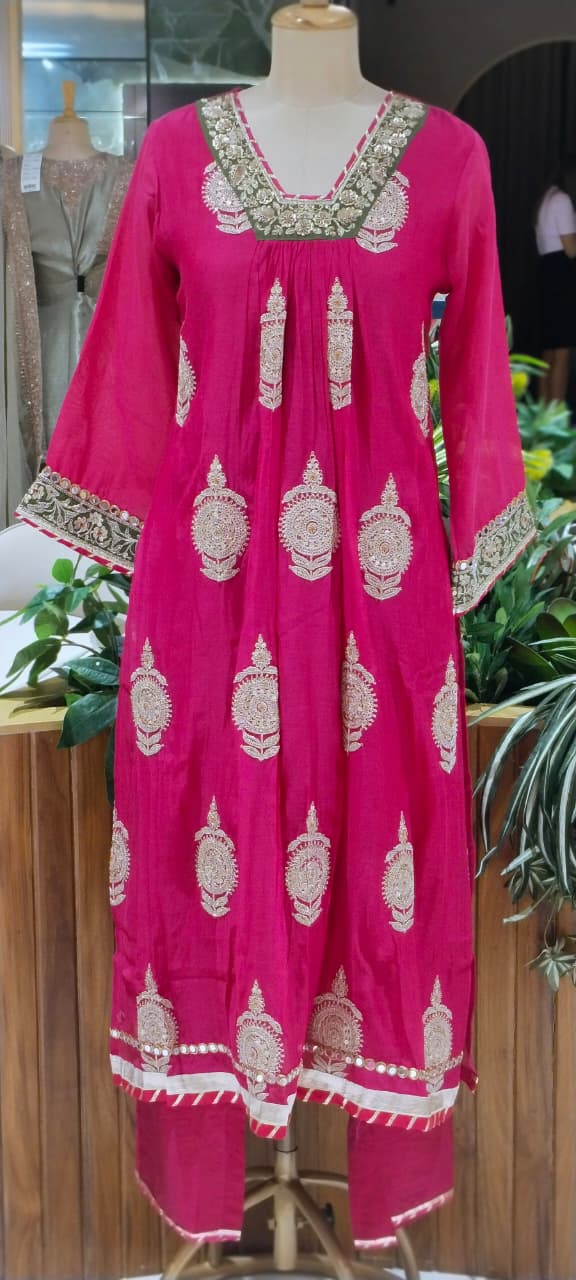 Heavy Zardosi Embroidered Real Mirror Work Over Daman & Sleeve A-Line Full Suit Set With Dupatta- 16072