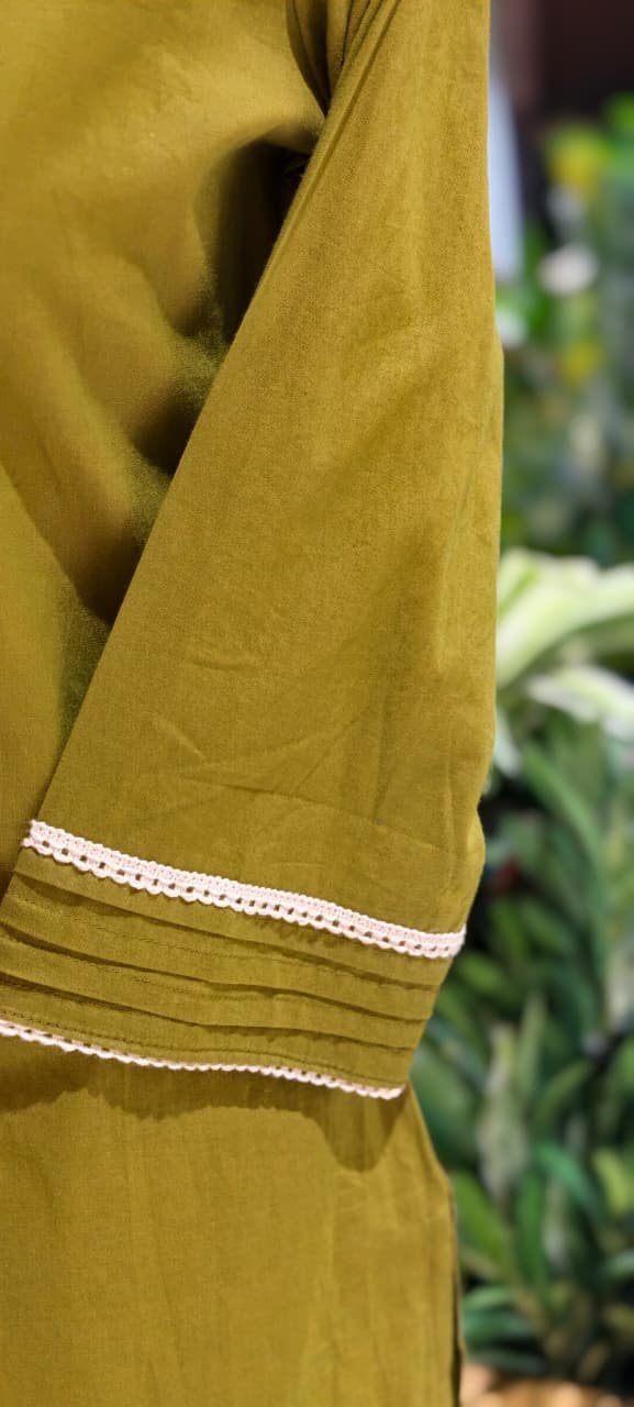 Cotton Full Suit Set With Solid Shade Short Kurta & Beautiful Floral Printed Bottom & Dupatta- 15831