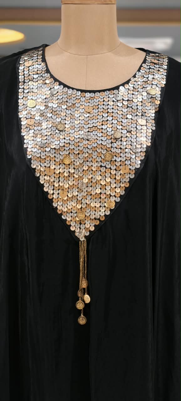 Heavy Shimmery Sequin With Coin Detailing Yoke Latkan Elegance Indo Look Kaftan Style Co-Ord Set- 16041