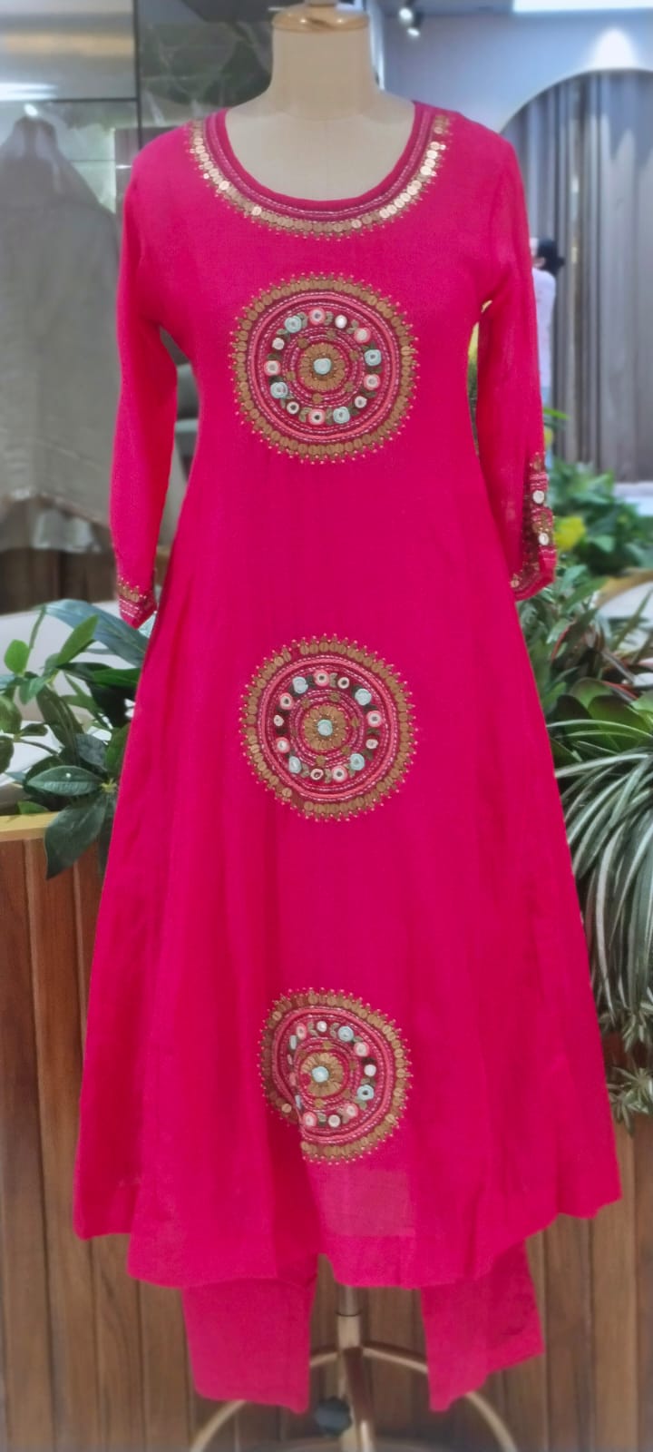 Heritage Intricate Mirror Tribal-Inspired Embroidery and Artisan Detailing Mul-Chanderi A-line Full Suit Set With Dupatta-16109