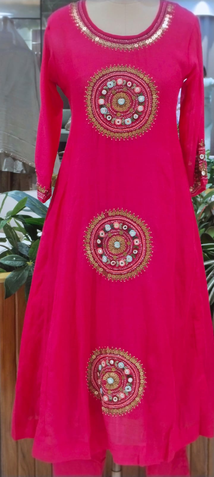 Heritage Intricate Mirror Tribal-Inspired Embroidery and Artisan Detailing Mul-Chanderi A-line Full Suit Set With Dupatta-16109