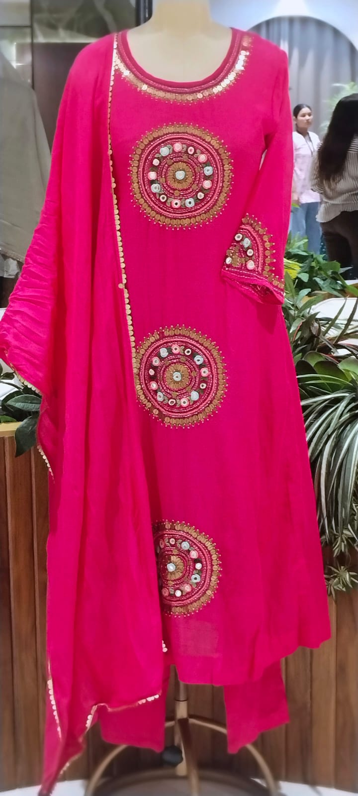 Heritage Intricate Mirror Tribal-Inspired Embroidery and Artisan Detailing Mul-Chanderi A-line Full Suit Set With Dupatta-16109