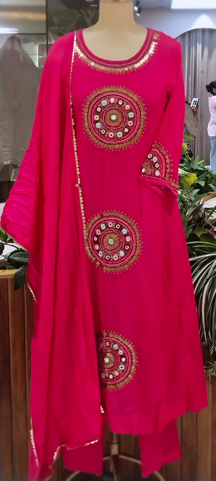 Heritage Intricate Mirror Tribal-Inspired Embroidery and Artisan Detailing Mul-Chanderi A-line Full Suit Set With Dupatta-16109
