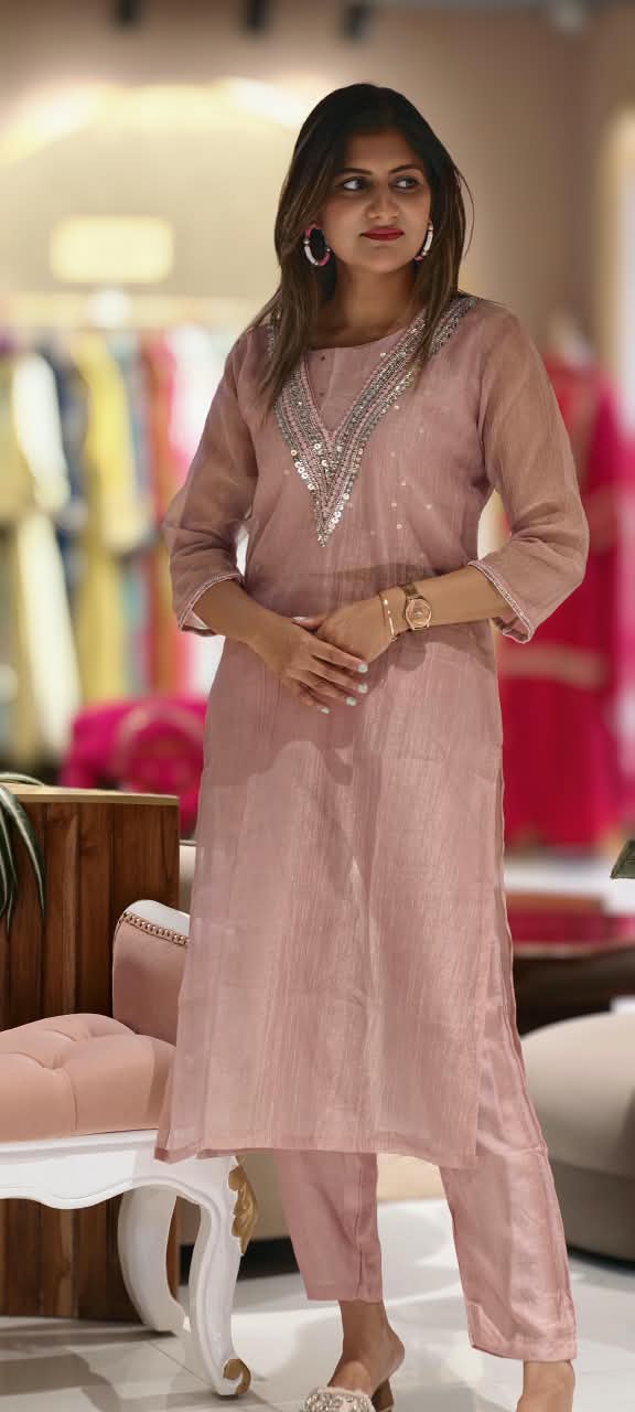 Elegant Embroidered Kurti with Rich V-Neck Detailing and Sophisticated Ethnic Finish With Buster & Matching Bottom-16094 (Lean Fit)