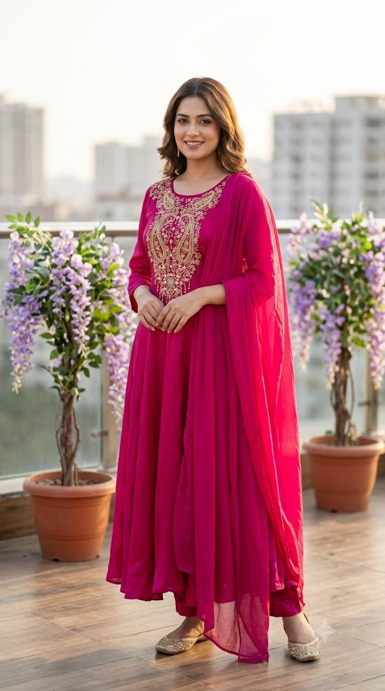 Mango Buti Inspired Zardosi Handwork Russian Silk Panel Anarkali Full Suit Set With Dupatta- 15295