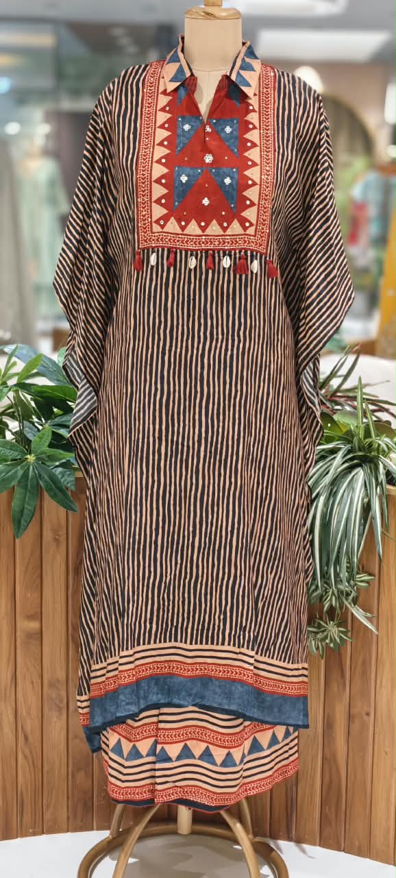 Chic & Comfy Muslin Kaftan Sets with Matching Bottoms -16097,16096