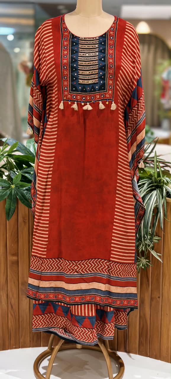 Chic & Comfy Muslin Kaftan Sets with Matching Bottoms -16097,16096