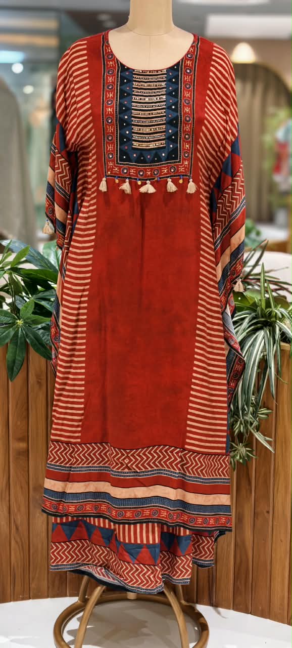 Chic & Comfy Muslin Kaftan Sets with Matching Bottoms -16097,16096