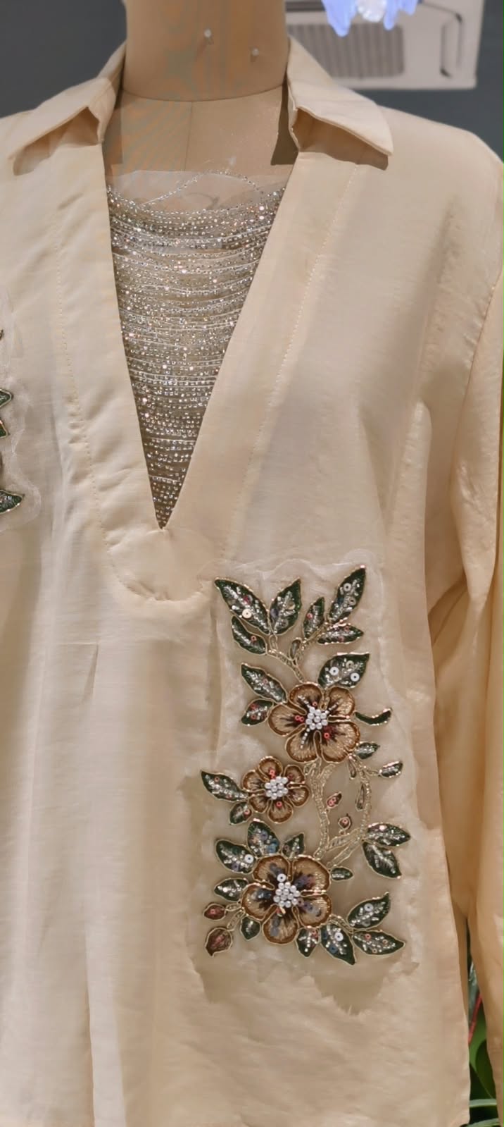 Elegant Floral Embroidery Patched Shimmer Jewel Imported Western Only Top- 16164