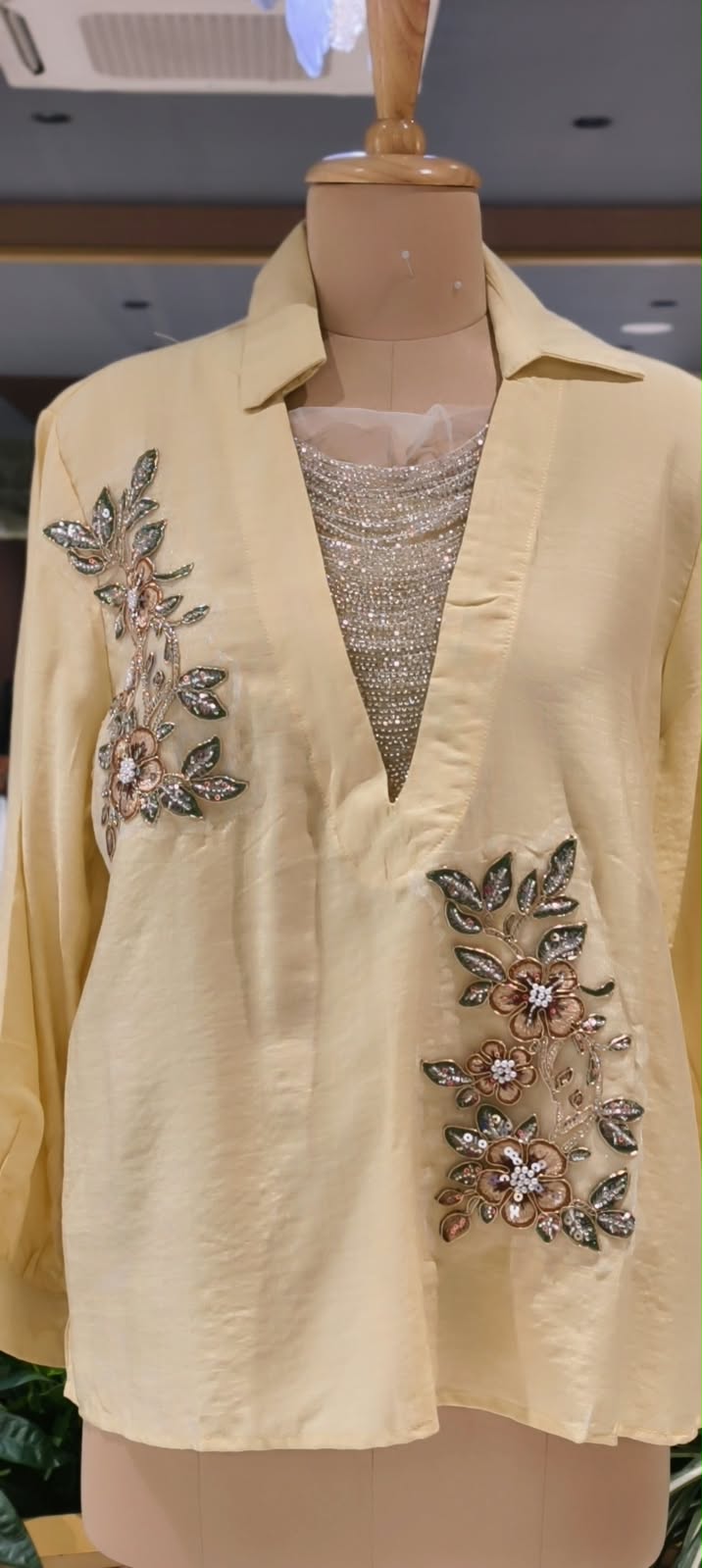 Elegant Floral Embroidery Patched Shimmer Jewel Imported Western Only Top- 16164